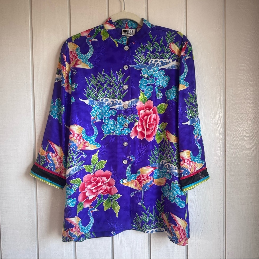 Vintage Chico’s Silk Peacock Print Blouse